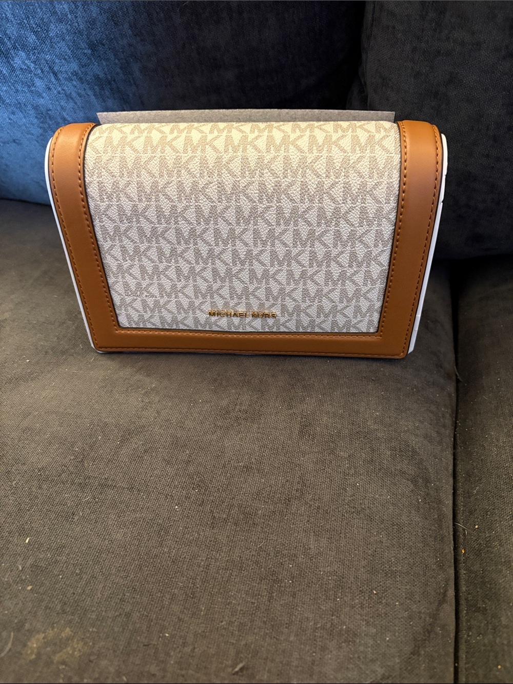Michael Kors Cream Logo Crossbody with Brown Trim